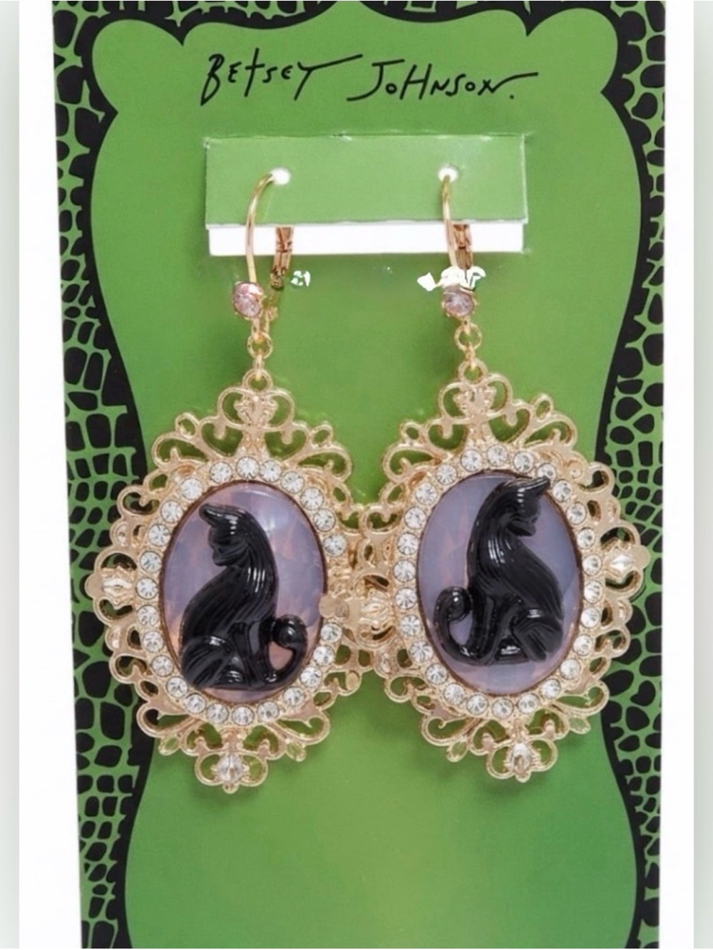 Betsey Johnson Cat Cameo Earrings